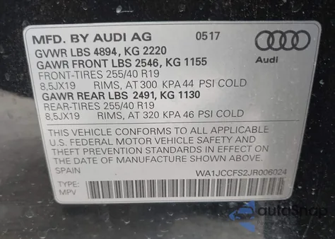 2018 Audi Q3 2.0T Premium/2.0T Sport Premium z USA, uszkodzony, nr VIN WA1JCCFS2JR006024